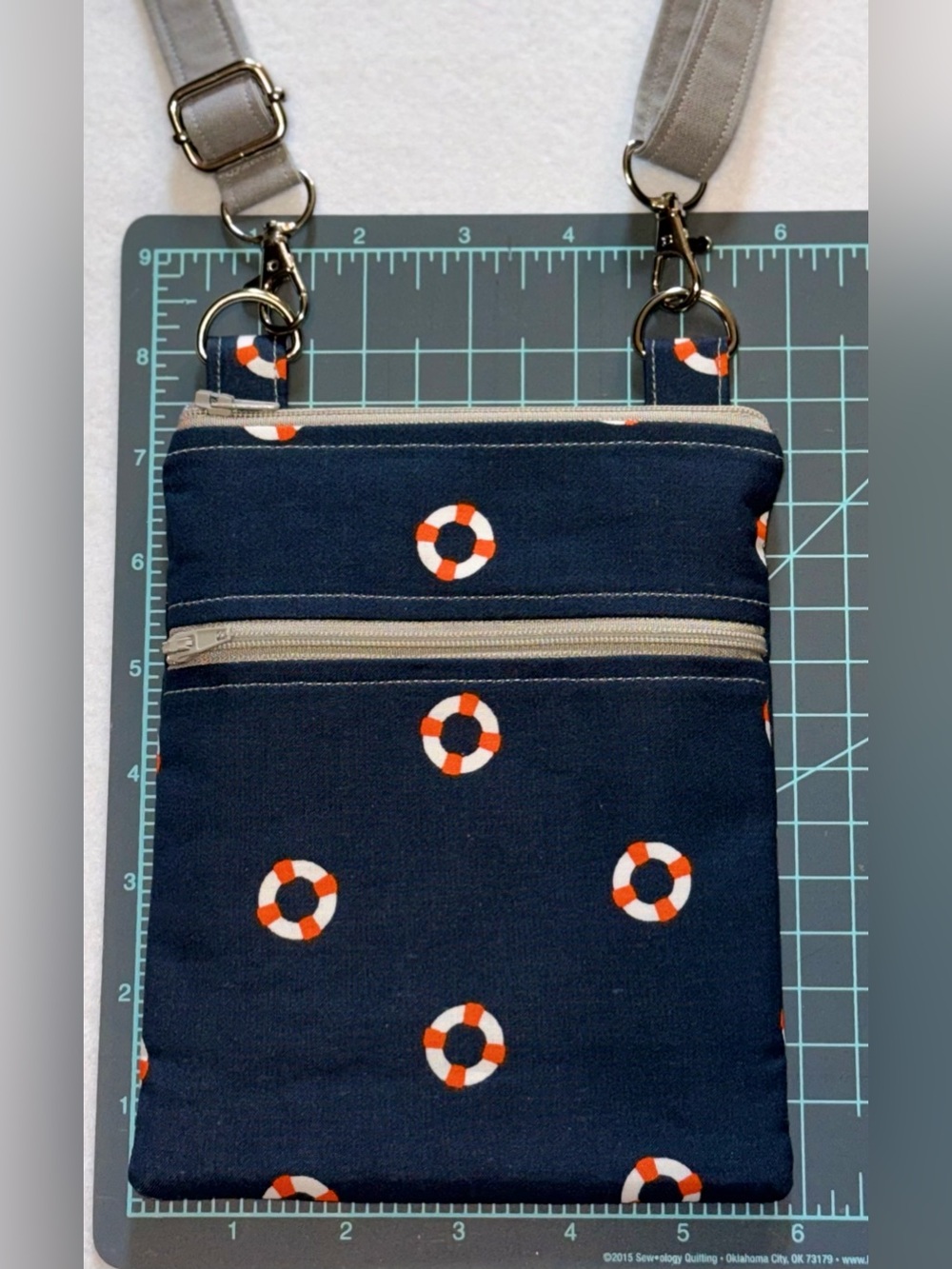 Navy Lifesaver Print Crossbody Bag with Adjustable Strap